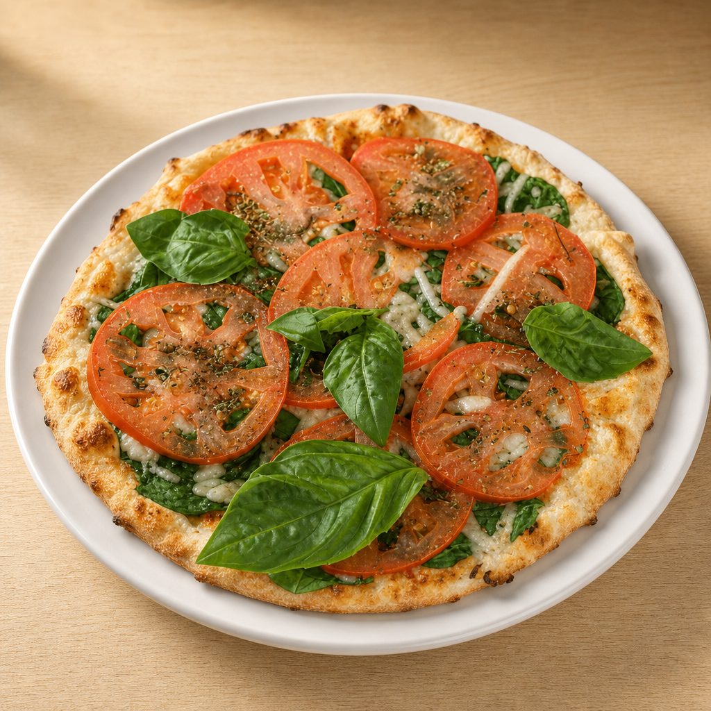 Spinach and Tomato Pizza.